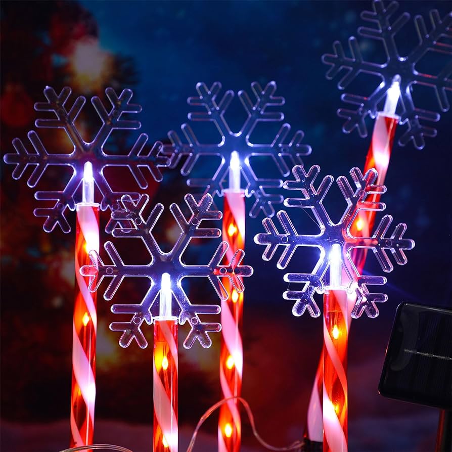 Set 5 acadele cu  fulg de nea  pentru craciun de exterior cu  incarcare solara , 40 cm