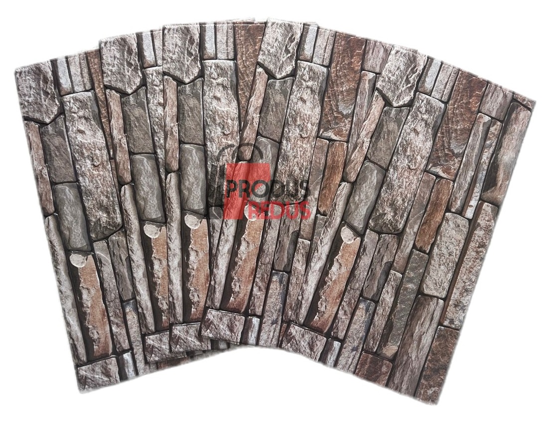 Set 5 bucati tapet autoadeziv 3 d 30x60 cm model piatra bej-maro