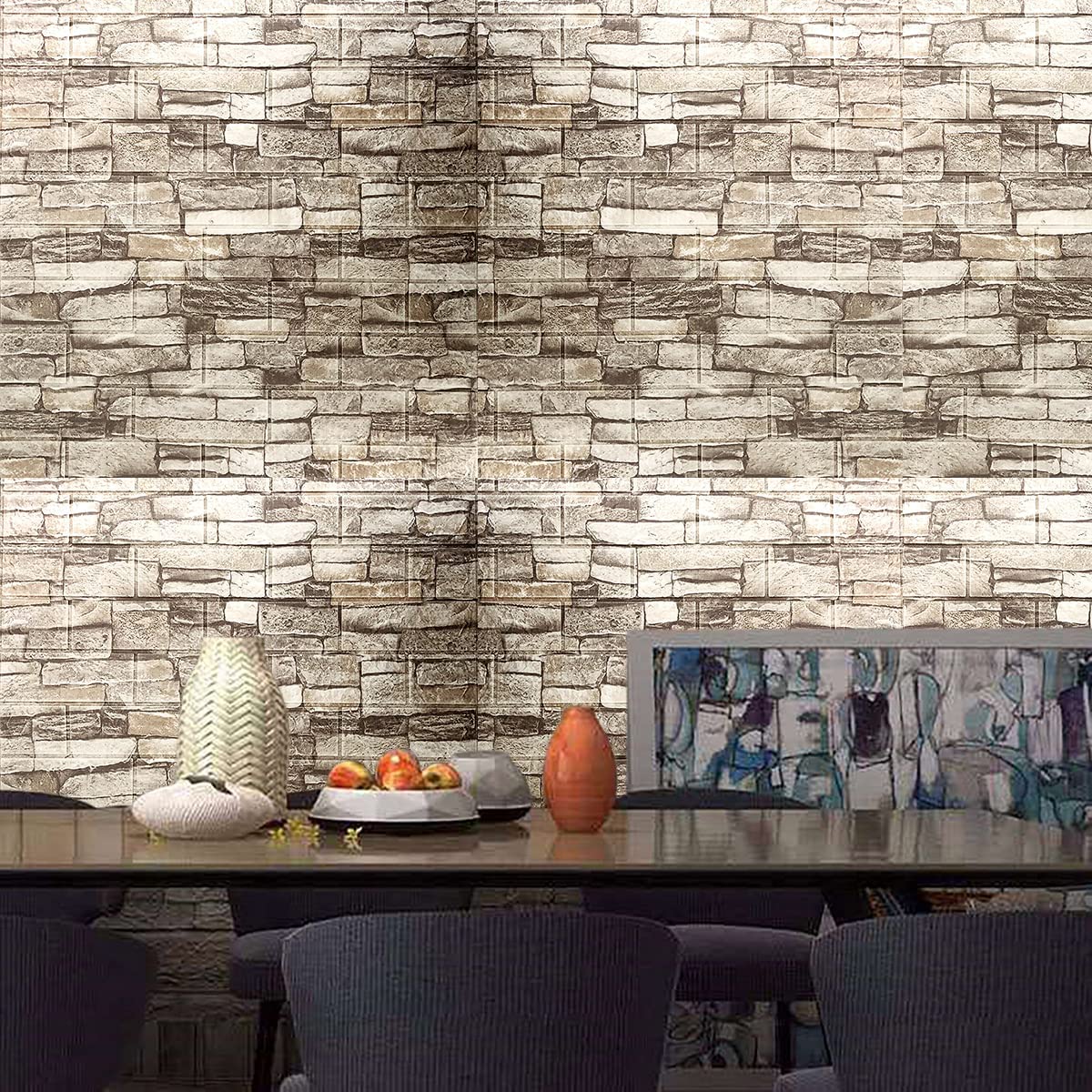 Set 5 bucati tapet autoadeziv 3 d 70x70 cm caramida 