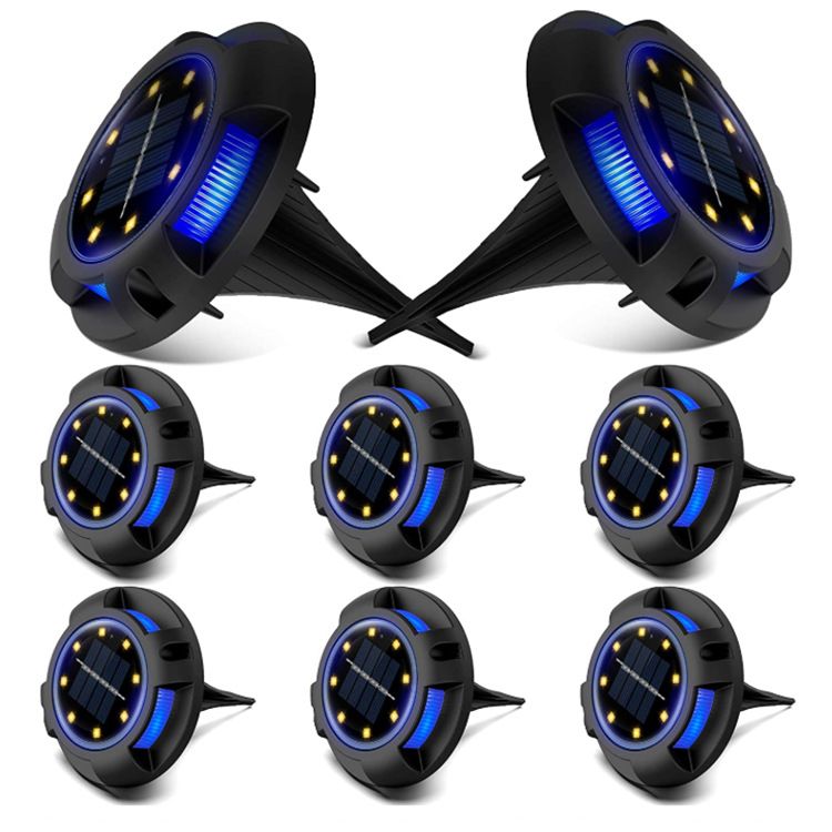 Set 8  lampi solare tip spot pentru gradina, 8 leduri alb cald si 4 leduri multicolor rgb, buton on/off