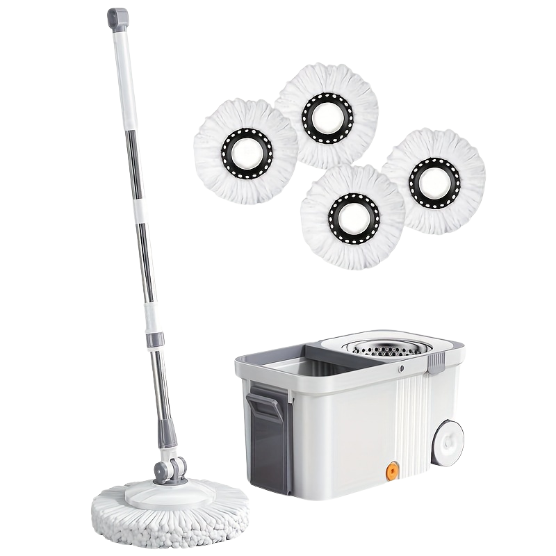 Set mop rotativ 360&deg; cu găleată inox, 4 rezerve, sistem evacuare