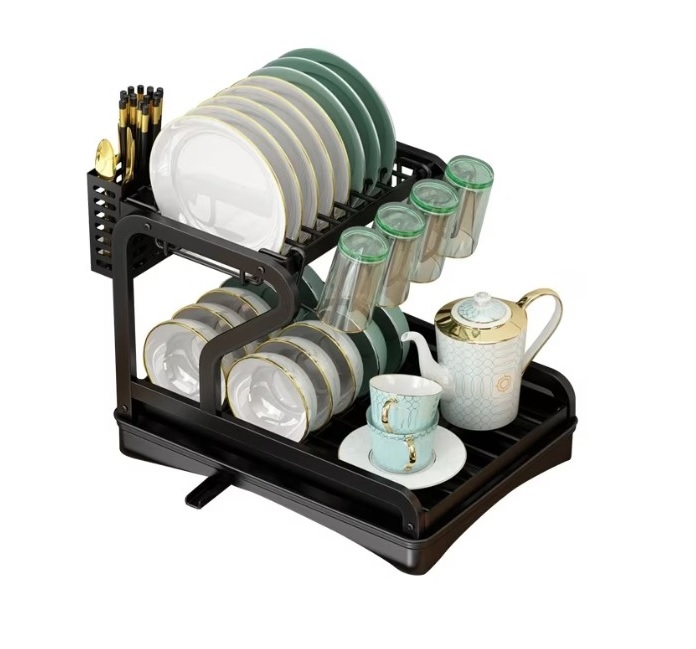 Suport de vase metalic supraetajat cu scurgator si suport tacamuri