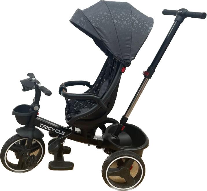 Tricicleta cu pozitie de somn, scaun reversibil, 8-36 luni cu 2 cosulete,culoare gri