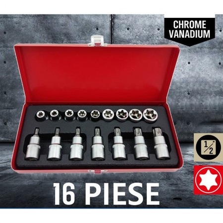 Trusa 16 piese chei tubulare torx si capete biti torx 