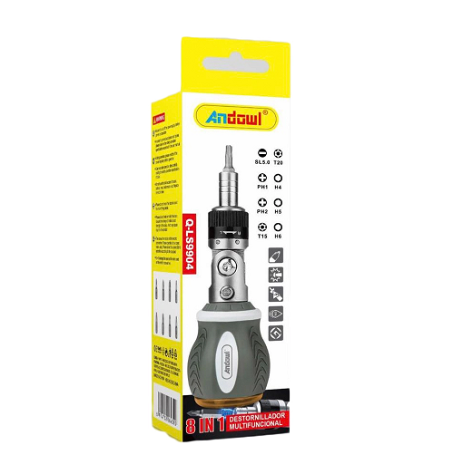 Șurubelniță multifuncțională cu 8 capete, cu mecanism de tip clichet